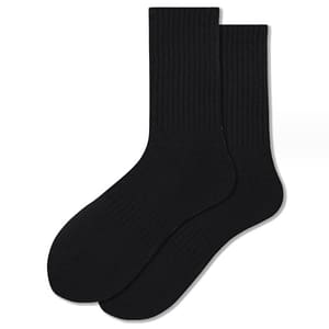Solid Black Mens Ribbed Cotton Crew Socks